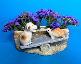 Hornsea Pottery, 1970s ‘Fauna Collection’ - Dog and Turtle Ceramic Posy Wall / Vase