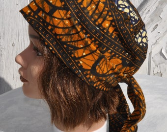 Preformed bandana in navy brick brown wax cotton for women - one size