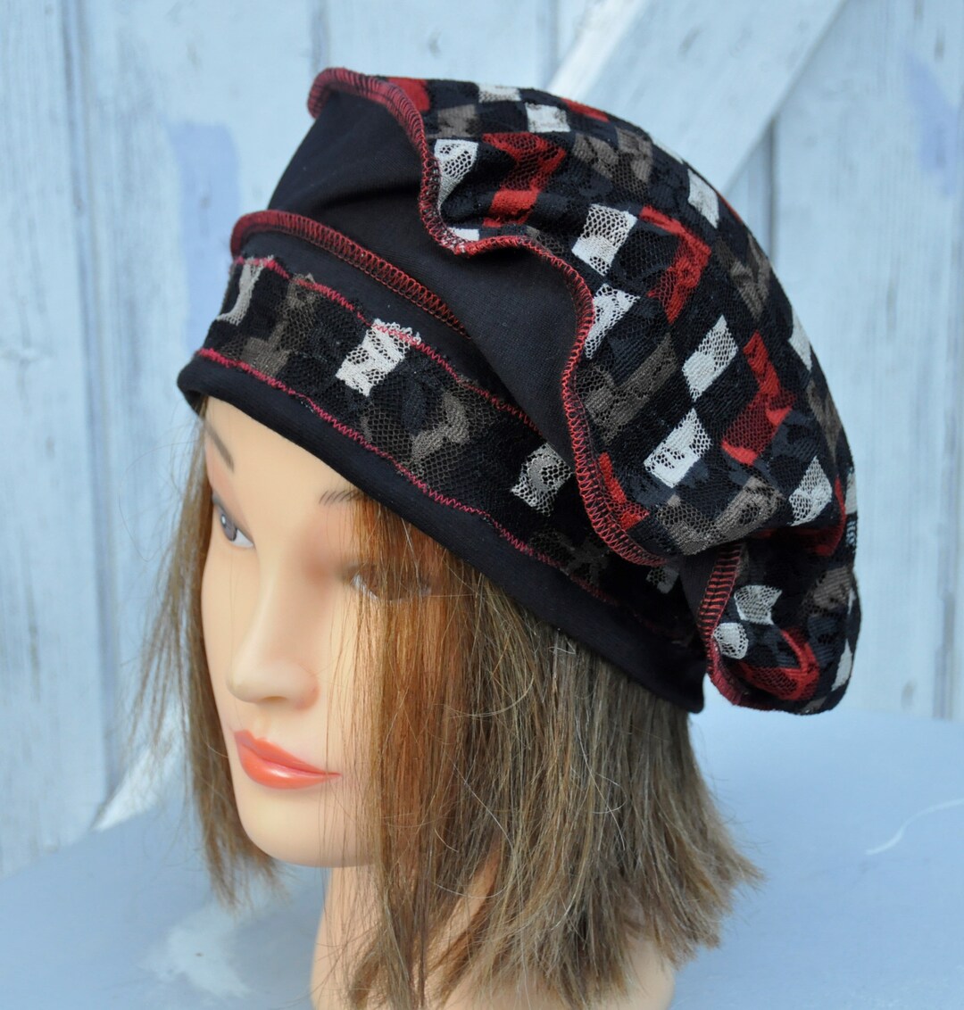 In Stock Lightweight Beret Hat in Black Cotton Jersey for Etsy