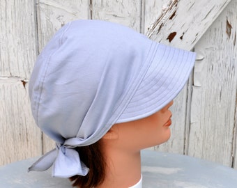 Bandana cap, preformed scarf with visor, in light gray cotton, one size