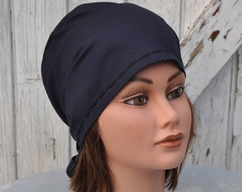 Bandana, fichu, preformed scarf in finely striped navy blue cotton - one size