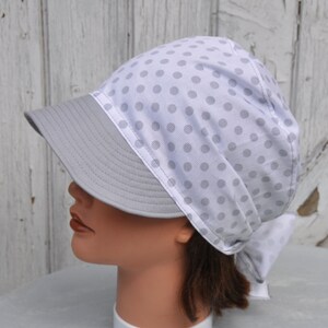 Casquette bandana préformé été en coton blanc à pois gris à visière gris uni pour femme taille unique image 8