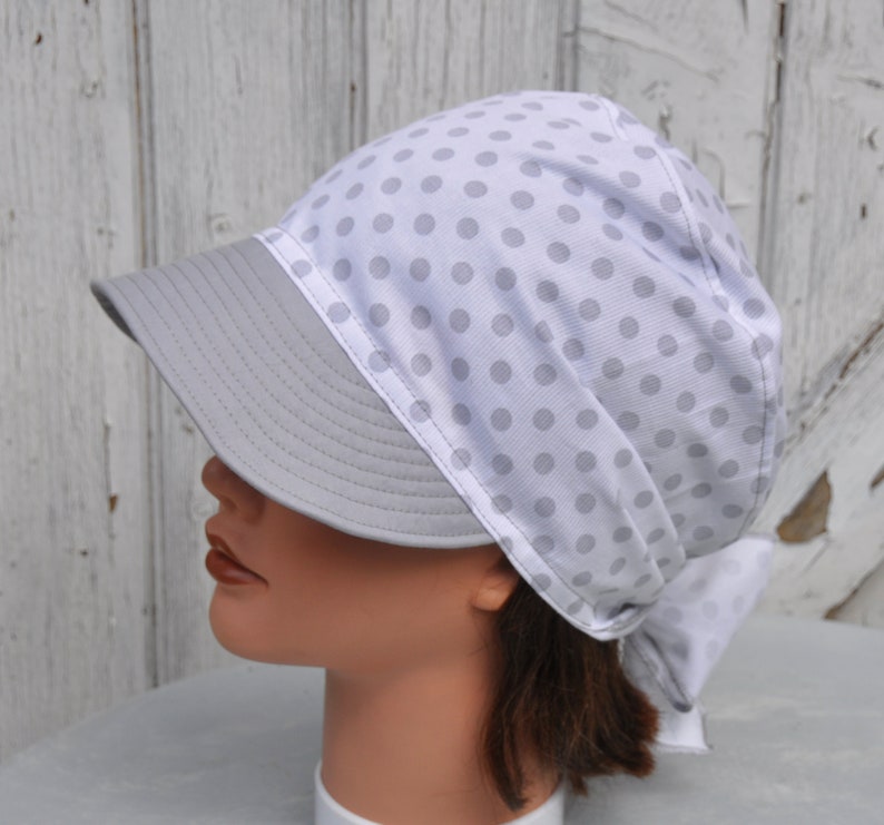 Casquette bandana préformé été en coton blanc à pois gris à visière gris uni pour femme taille unique image 8