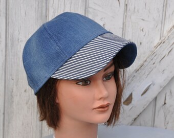 Mixed cap, blue jean cap, striped visor - Size L