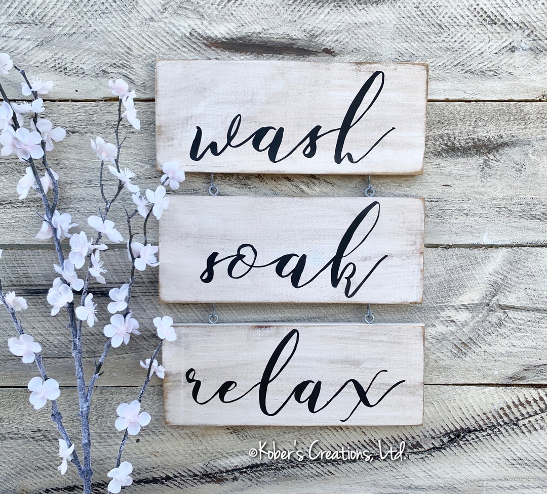 Wash Soak Relax Spa Sign, Spa Art, Bathroom Art, Relax Sign, Bathroom