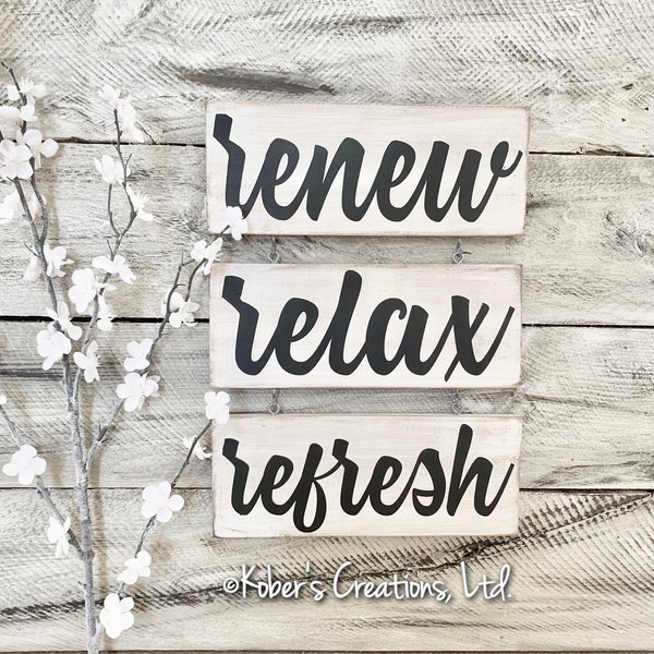 Renew Relax Refresh Spa Sign, Spa Art, Bathroom Art, Relax Sign, Bathroom Sign, Spa Sign Set, Spa Décor, Massage Room Décor, Spa Room Sign