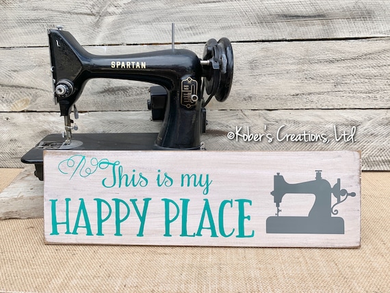 This Is My Happy Place Sign, Sewing Sign, Sewing Room Sign, Sewing Room Wall Décor, Gift for Sewer, Sewing Room Art, Gift for Seamstress