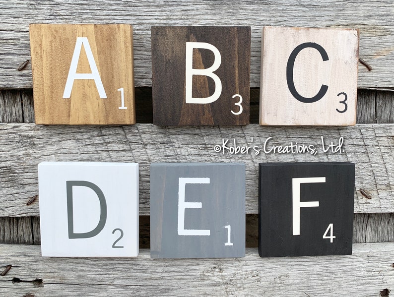 5 Wood Scrabble Tile Wall Art Large Tiles Jumbo Hand Painted Blocks Crossword