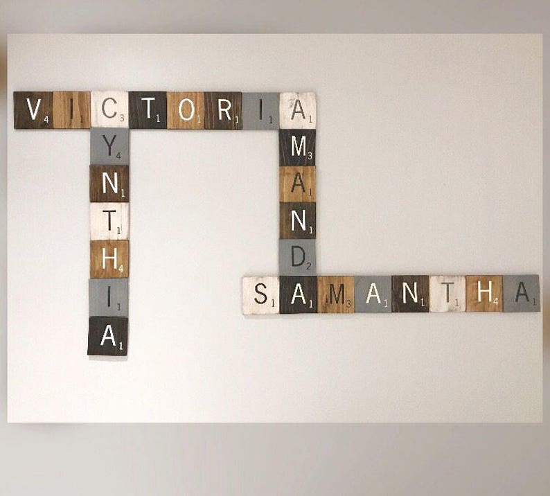 Grandes lettres de scrabble, carreaux de scrabble en bois de 5,5 po., grands carreaux de scrabble, carreaux de scrabble géants, art mural carreaux de scrabble, décoration murale mots croisés image 8