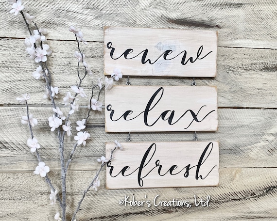 Renew Relax Refresh Spa Sign, Spa Art, Bathroom Art, Relax Sign, Bathroom Sign, Spa Sign Set, Spa Décor, Massage Room Décor, Spa Room Sign