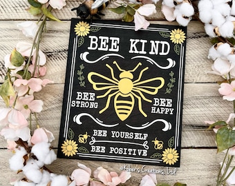 Bee Happy Wood Sign, Honey Bee Décor, Be Happy Sign, Bee Lover Gift, Farmhouse Décor, Honey Bee Sign, Rustic Bee Décor, Be Kind Sign