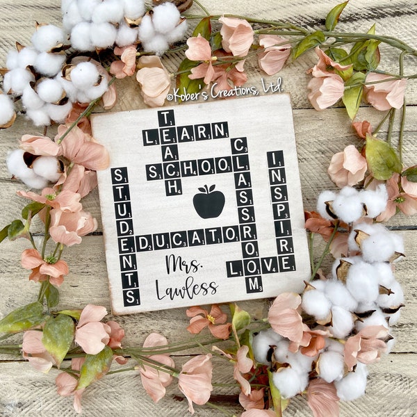 Scrabble Tile Sign, Crossword Sign, Teacher Sign, Teacher Appreciation Gift, Custom Teacher Gift, Teacher Sign Personalized, Classroom Décor