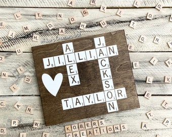 Scrabble Tile Sign, Crossword Layout Sign, Last Name Sign, Scrabble Family Names, Personalized Modern Family Tree Sign, New Family Gift