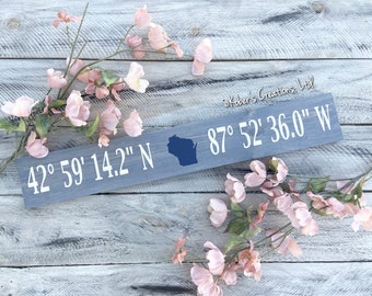 Latitude and Longitude State Custom Sign, Coordinates Sign, Custom State Coordinate Sign, Custom Latitude and Longitude Wood Sign, GPS Sign