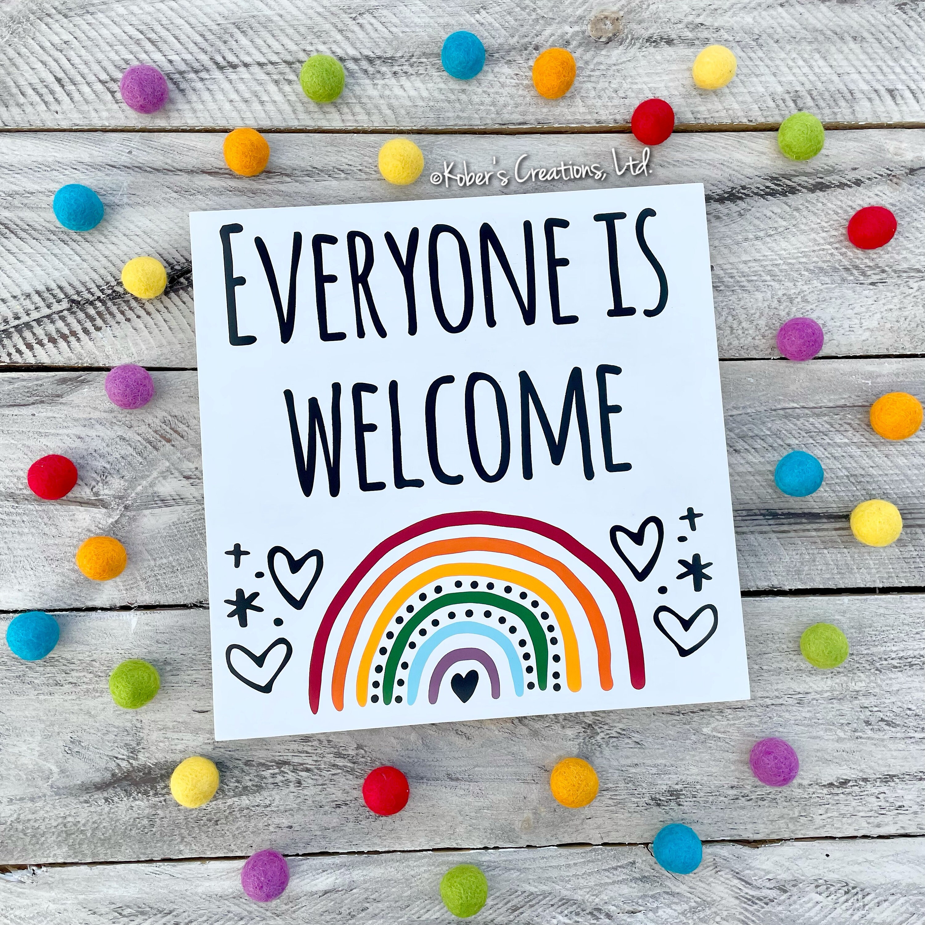 Rainbow Everyone Is Welcome Here - Cartel De Madera Con Diseño De 
