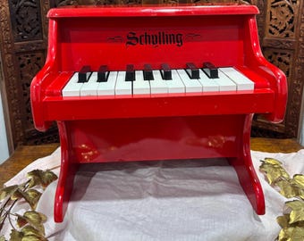 Vintage Schylling Miniature Red Toy Piano – Working Desktop Musical Collectible