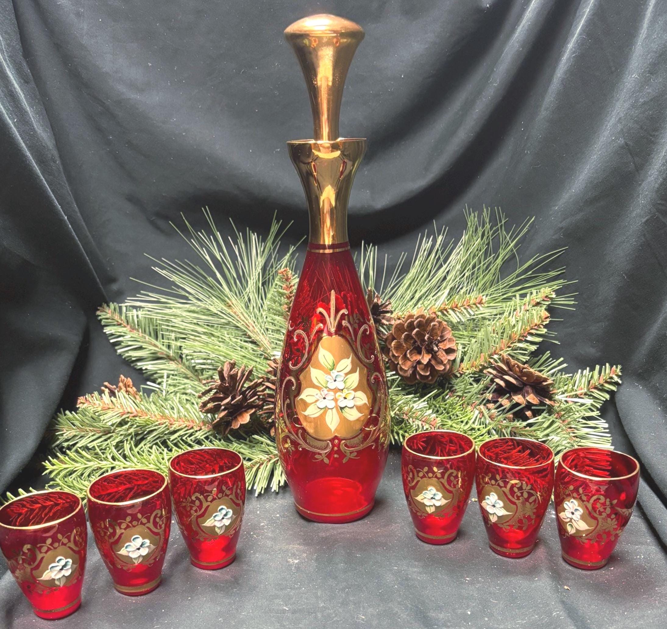 Red Murano Glass Decanter Set - Etsy