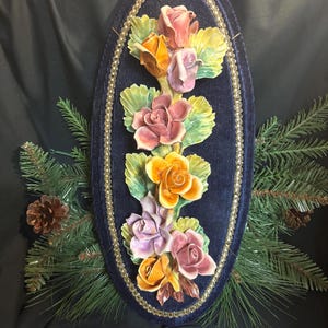 Vintage Capodimonte Italian Majolica Wall Plaque - 3D Rose Flower Spray Art