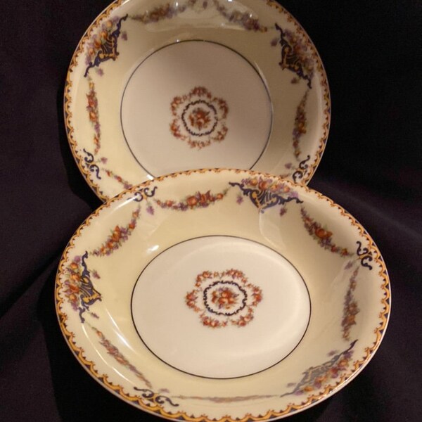 Vintage Theodore Haviland Limoges France Pomona Cream (Black Verge) Fruit Bowls (set of 2)