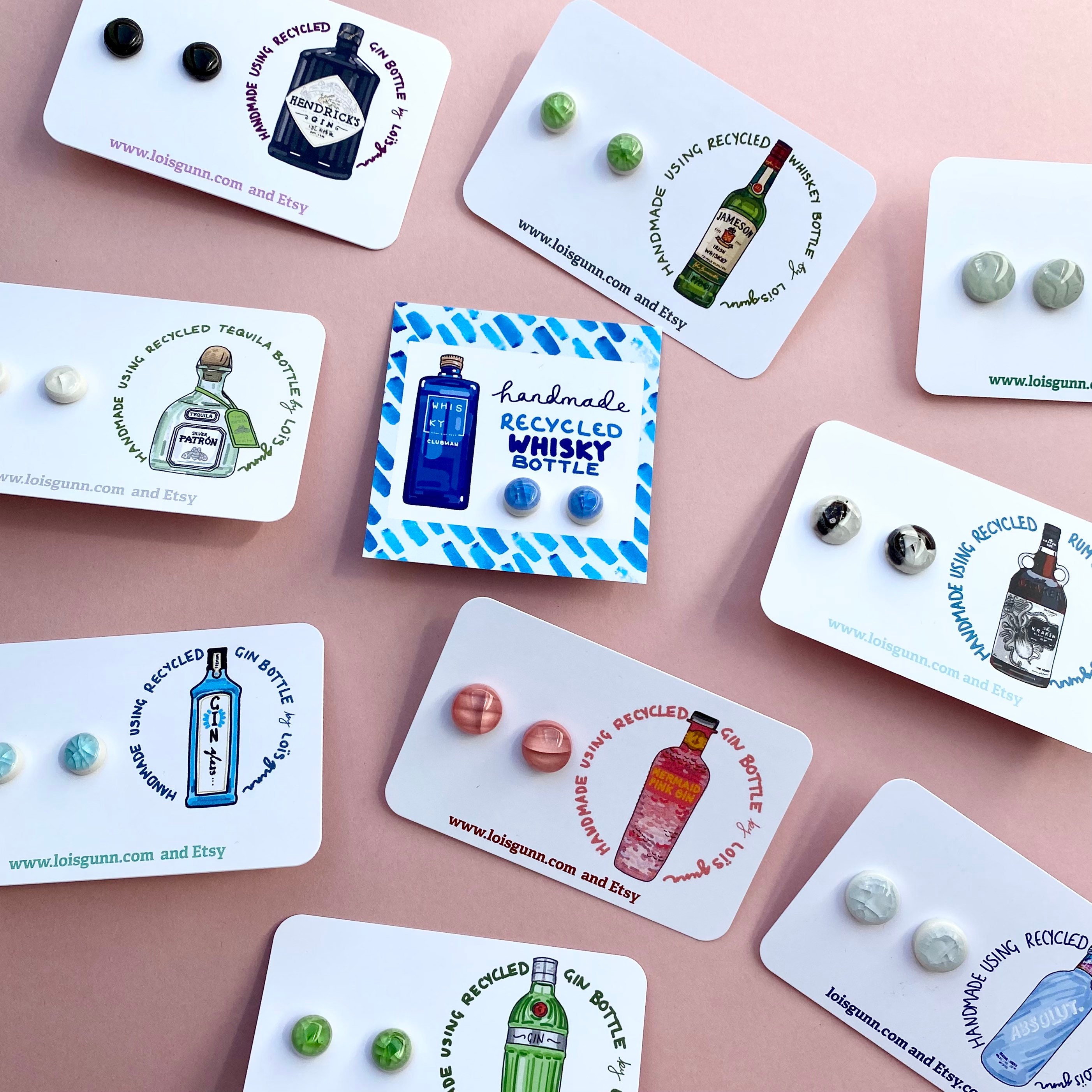 Recycled Bombay Sapphire GIN Bottle Glass Earrings Handmade by Etsy UK