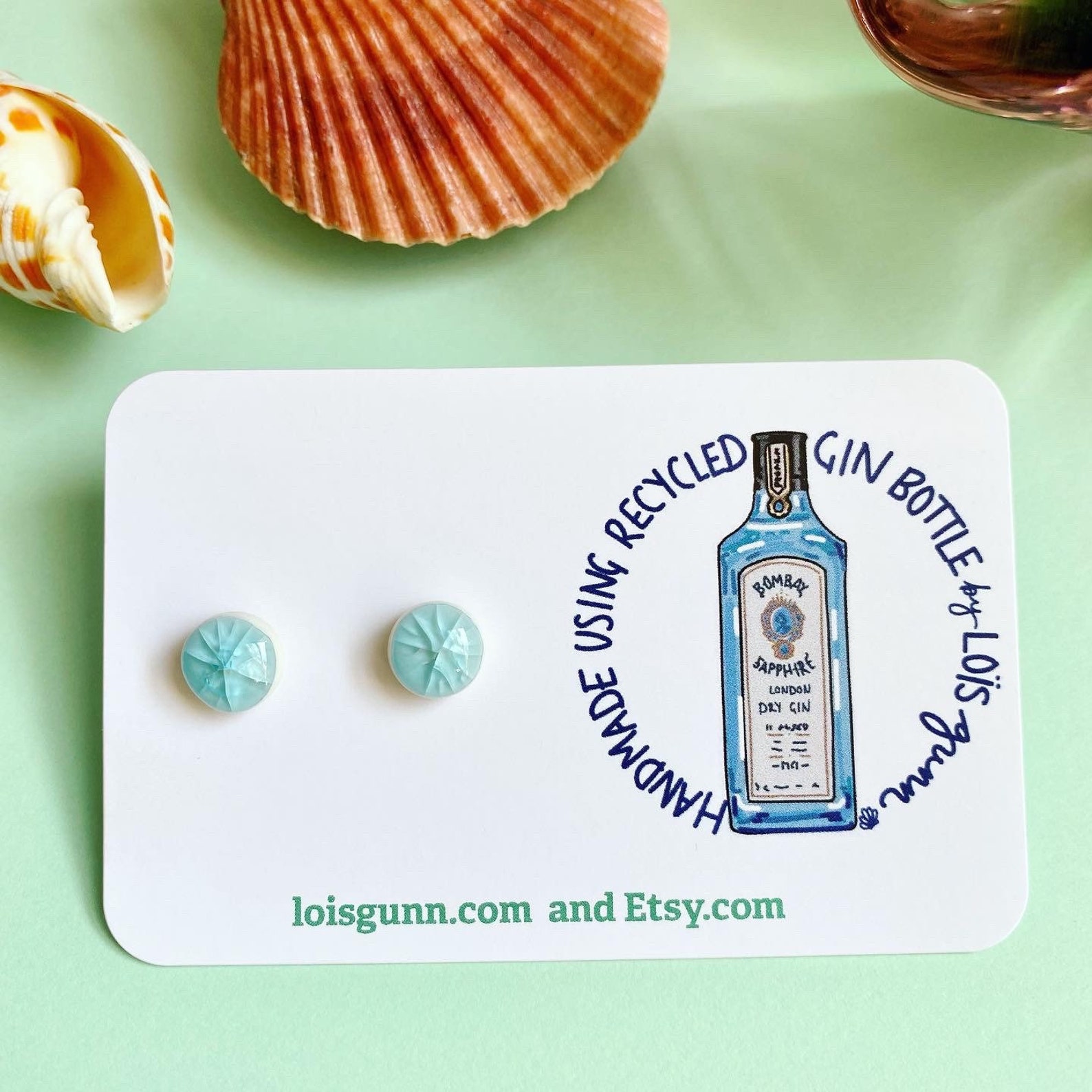 Recycled Bombay Sapphire GIN Bottle Glass Earrings Handmade by Etsy UK