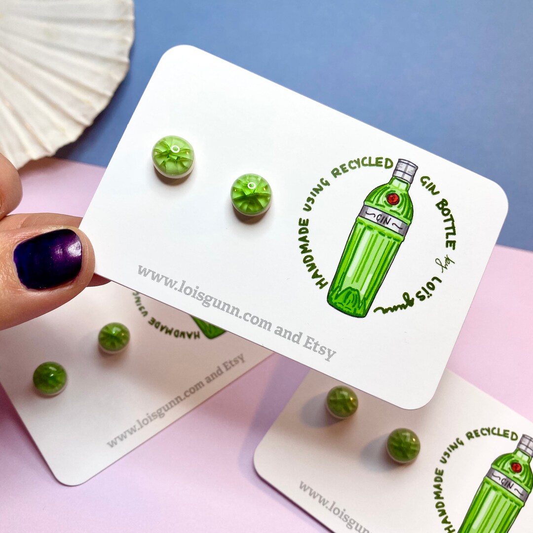 Recycled GIN Bottle Glass Earrings Handmade by Loïs Gunn With Sterling Silver Posts. Etsy UK