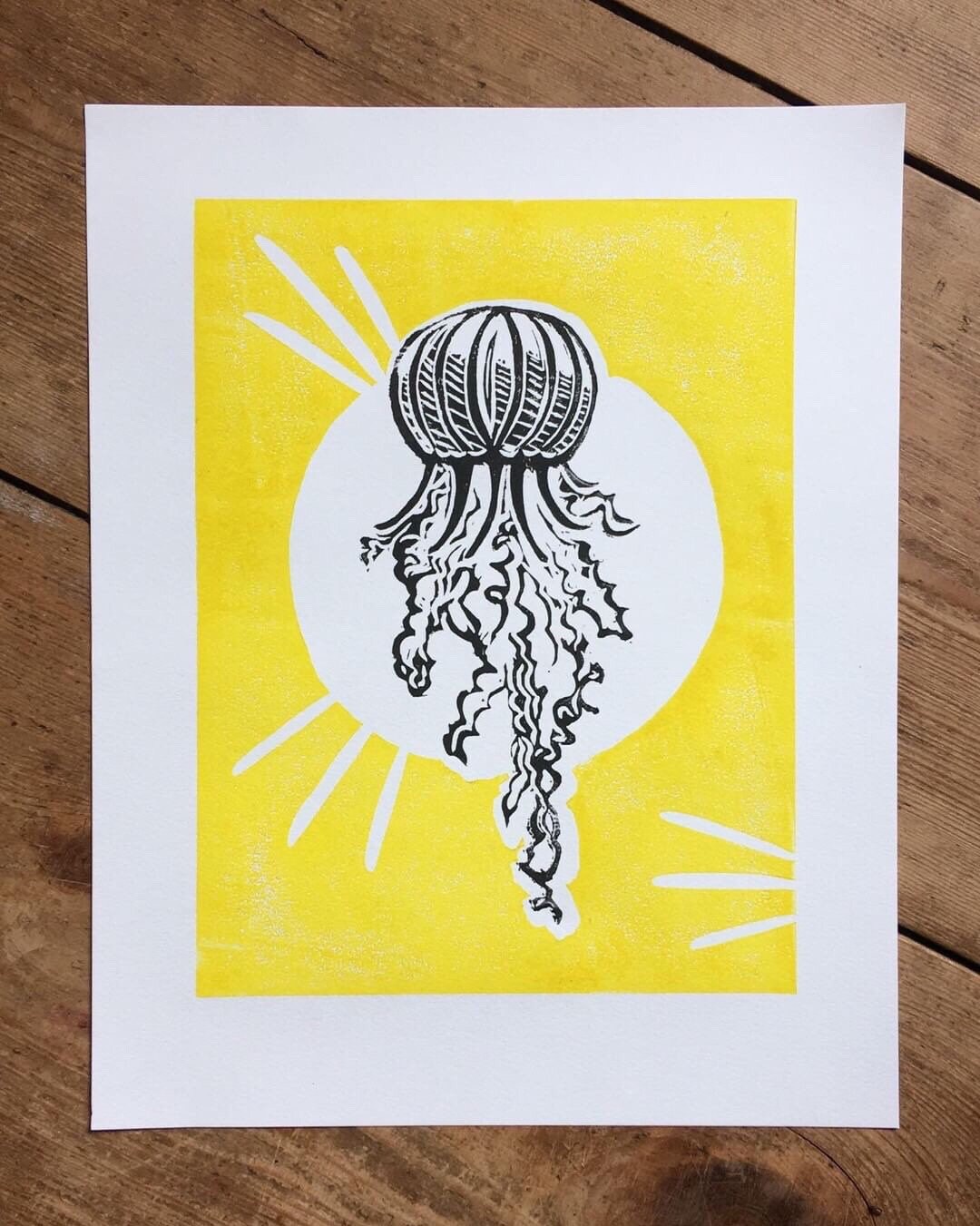 Jellyfish art lino print. Limited edition | Etsy