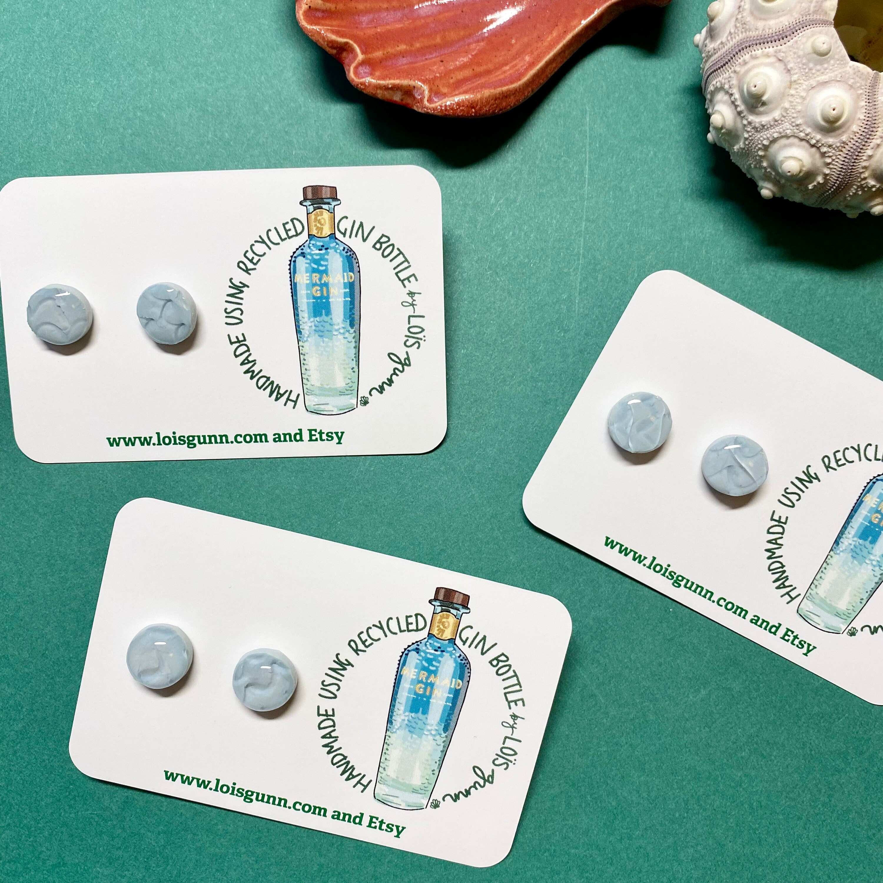 Recycled BLUE MERMAID GIN Bottle Glass Earrings Handmade by Etsy