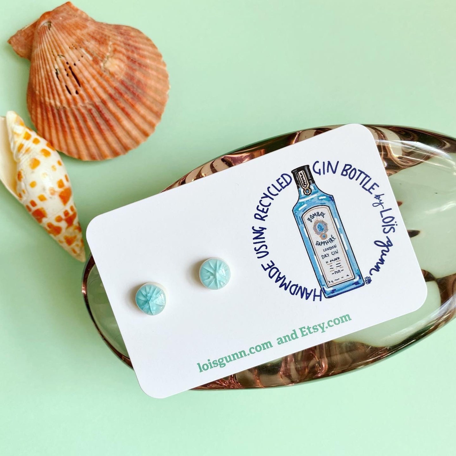 Recycled Bombay Sapphire GIN Bottle Glass Earrings Handmade by Etsy