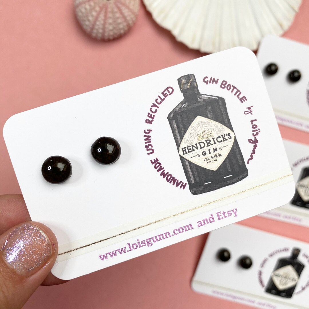 Recycled GIN Bottle Glass Earrings Handmade by Loïs Gunn With Sterling