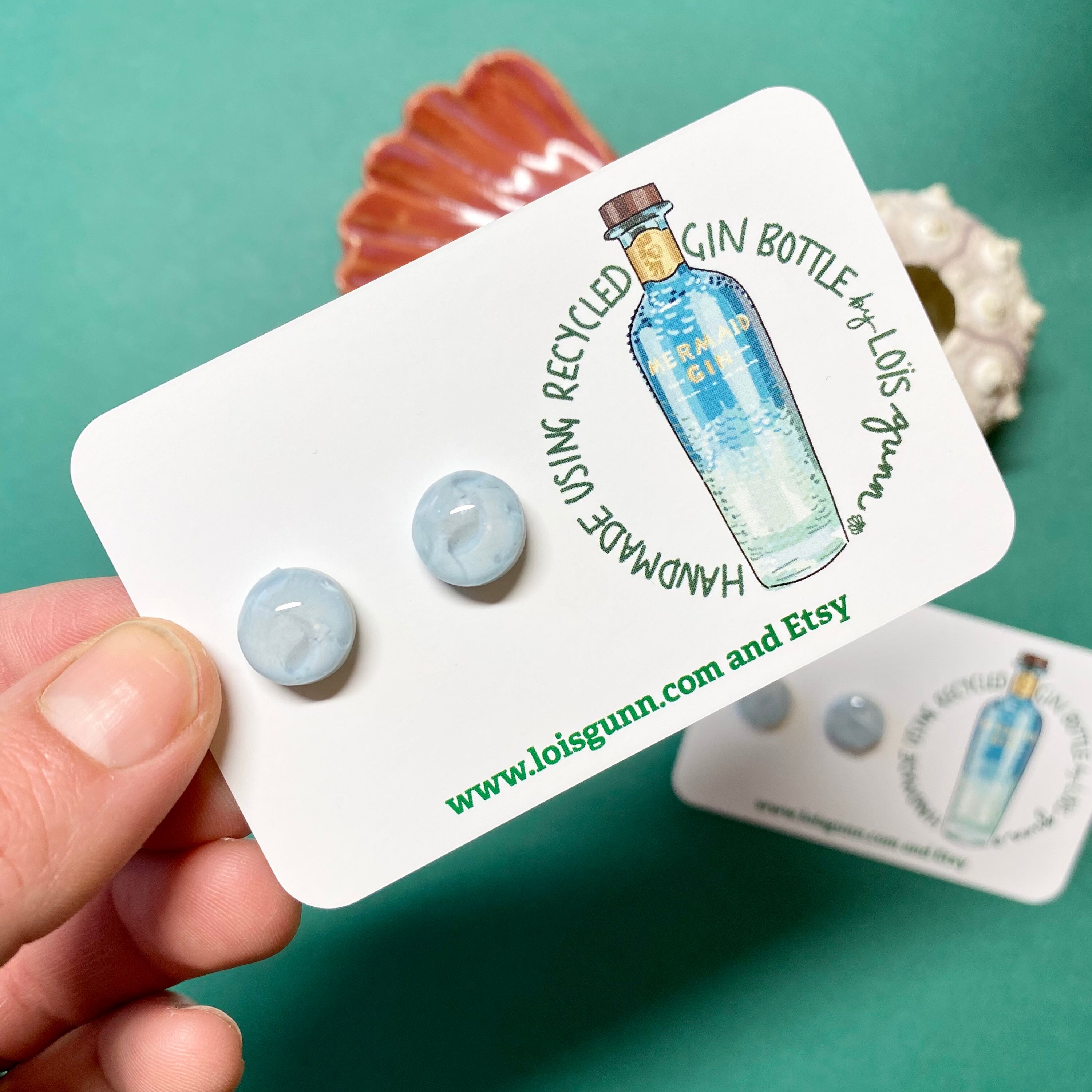 Recycled BLUE MERMAID GIN Bottle Glass Earrings Handmade by Etsy