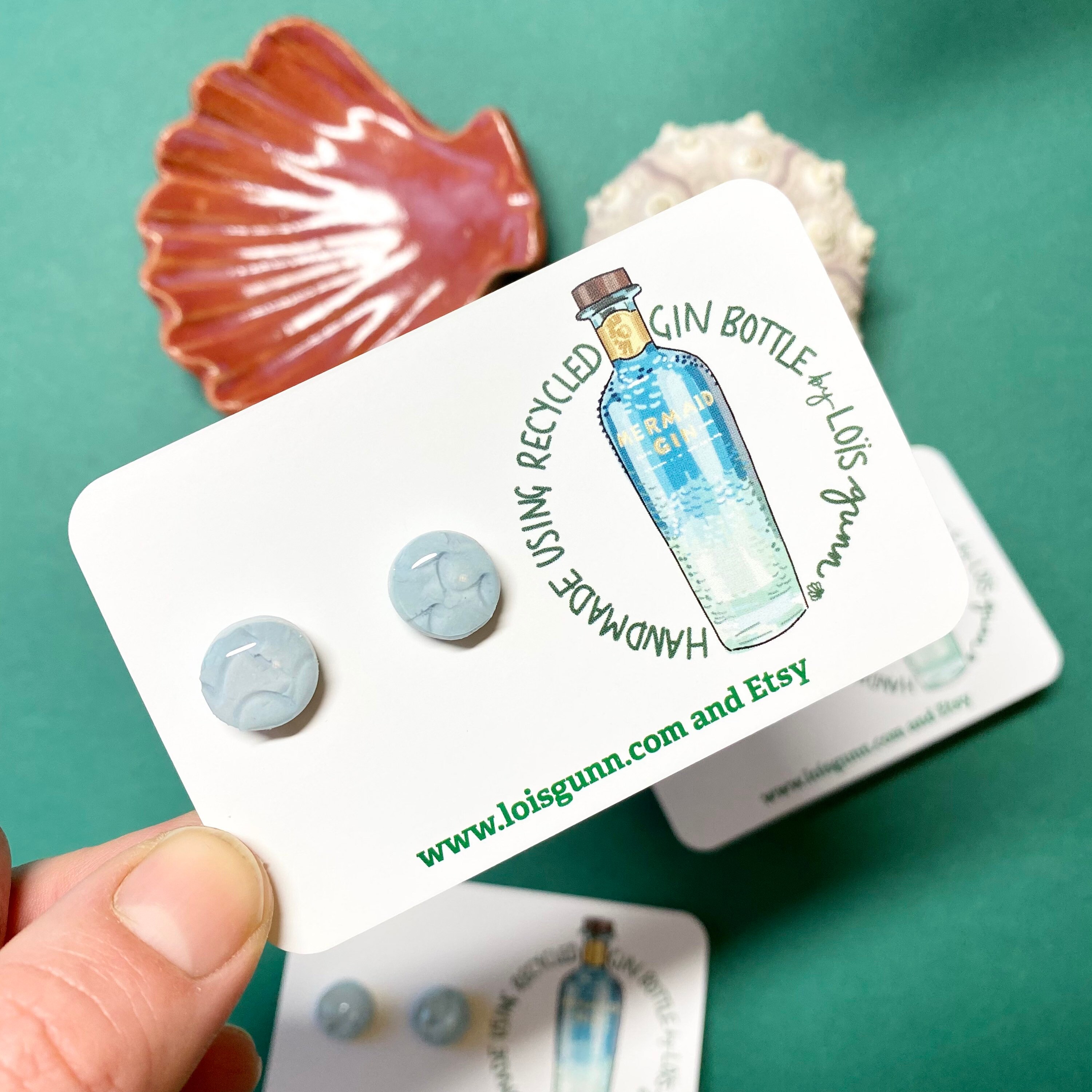 Recycled BLUE MERMAID GIN Bottle Glass Earrings Handmade by Etsy