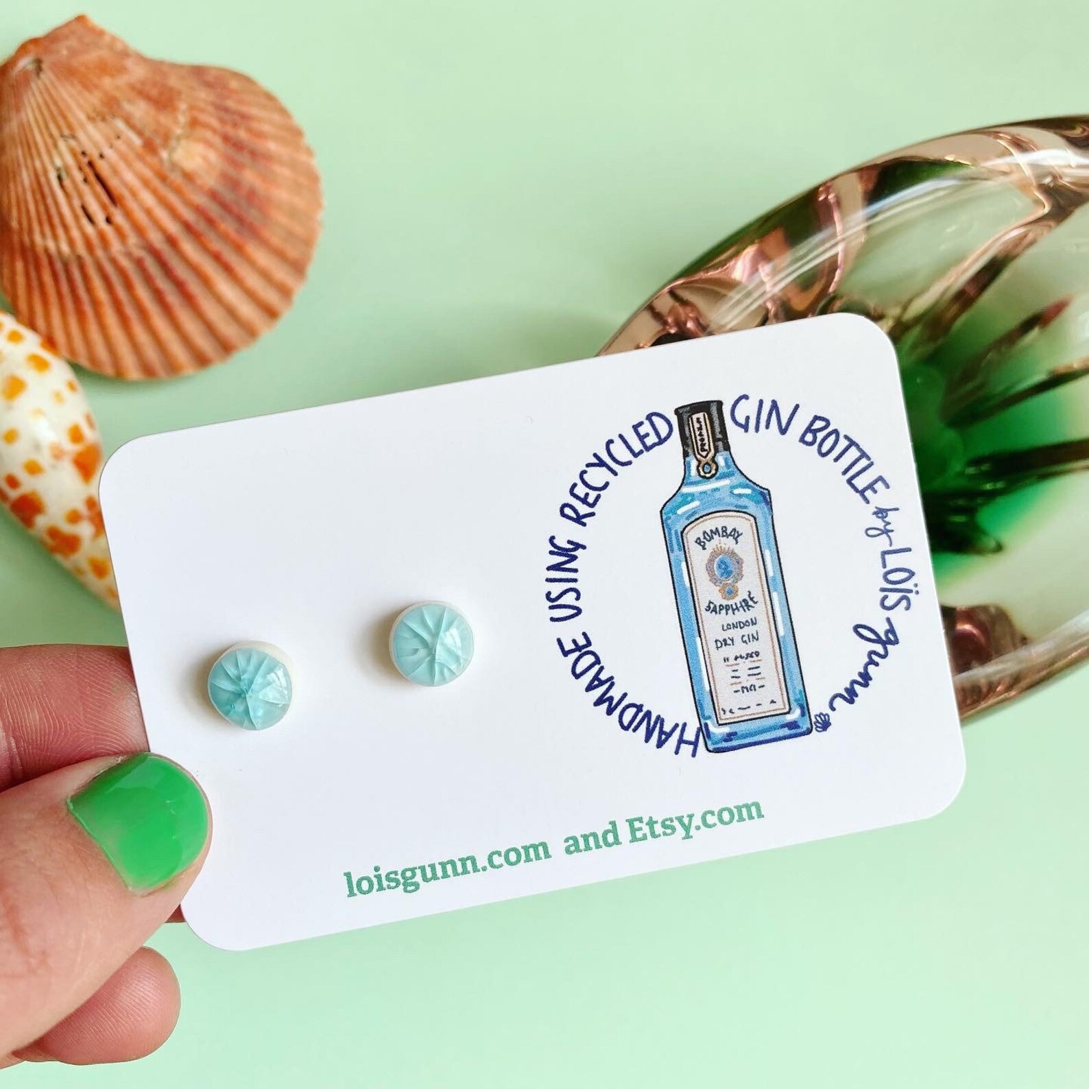 Recycled Bombay Sapphire GIN Bottle Glass Earrings Handmade by Etsy