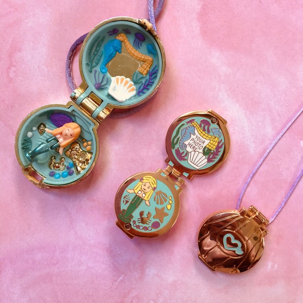 Polly Pocket mermaid Hinged enamel necklace with 4 sides of enamel detail! Toy not included. necklace loop and cord