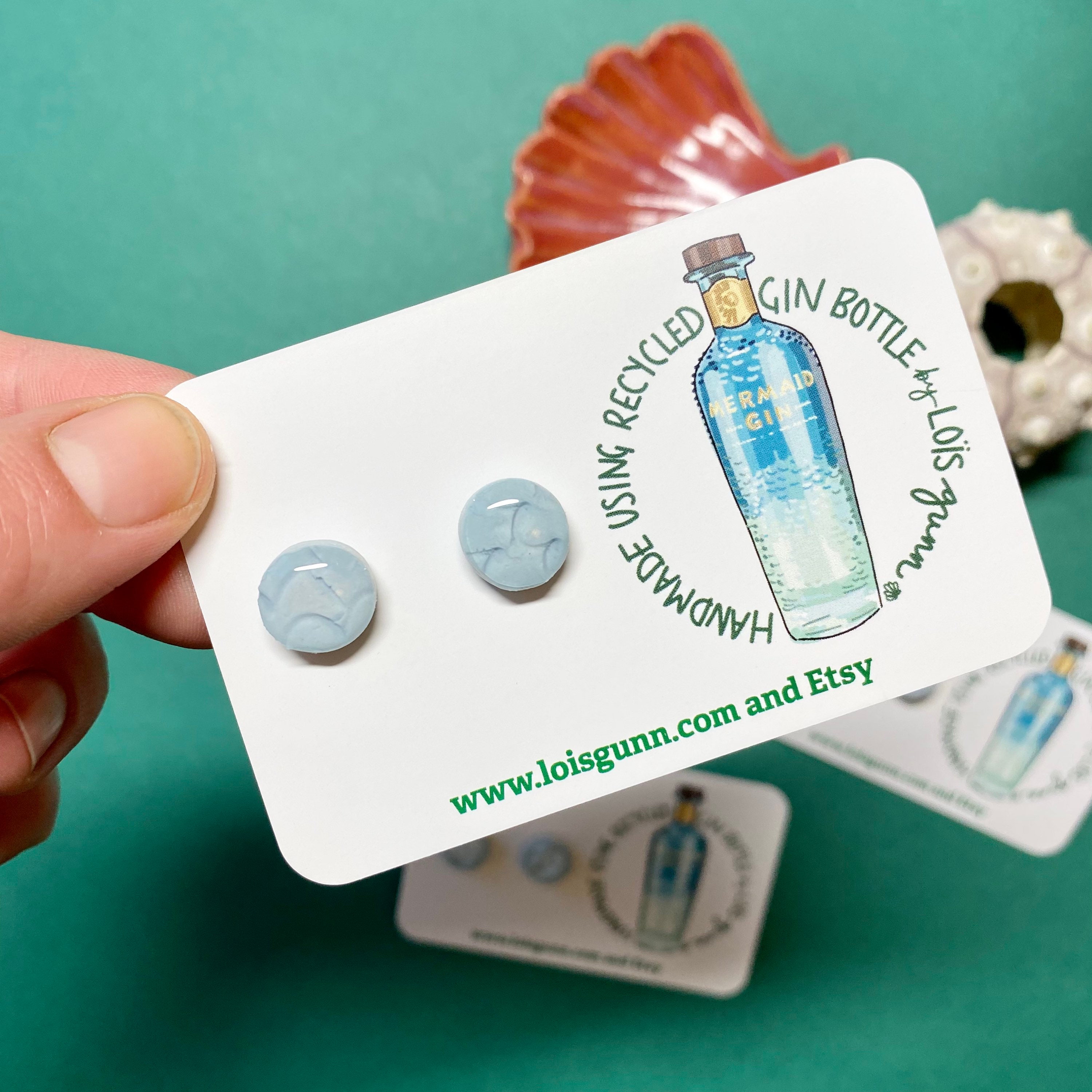 Recycled BLUE MERMAID GIN Bottle Glass Earrings Handmade by Etsy