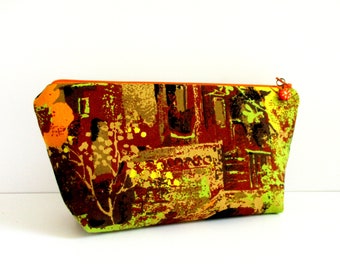 Pumpkin Spice Garden - Vintage 60s Screenprint Zip Top Makeup Bag