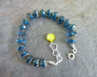 Deep Blue - Hand Knotted Czech Glass Cruller Beads Sterling Silver Bracelet