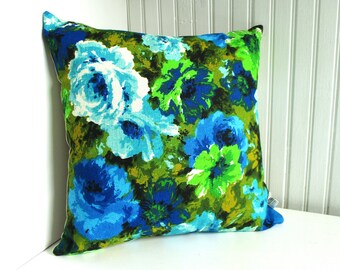 Modern Bouquet II - 1960s Vintage Barkcloth Fabric Pillow Cover - 18x18 Pillow Cover