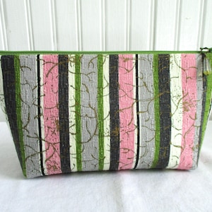 Bolsa de maquillaje con cierre de cremallera y organizador de carteras de tela de corteza vintage de los años 50 con diseño de rayas pastel