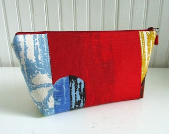 Bollards - Vintage 1960s Fabric Zip Top Makeup Bag, Purse Organizer