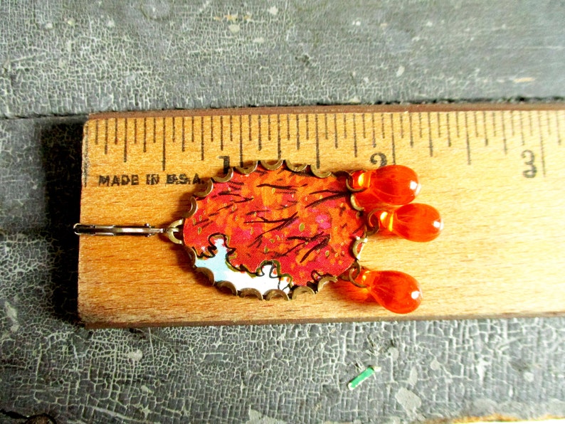 Sugar Maple Vintage Tin Autumn Trees with Czech Glass Drops Earrings