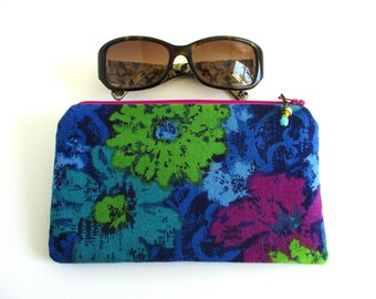 Twilight - 1960s Vintage Broadcloth Zip Top Soft Sunglasses Case, Purse Organizer