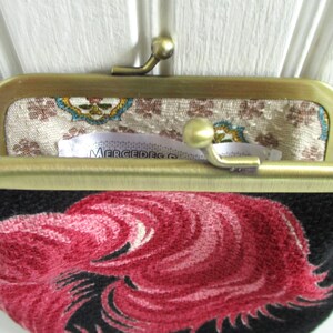 Plumes 1930s Vintage Barkcloth Fabric 4 Antique Brass Kisslock Frame Coin Purse image 4