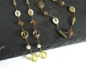 The Perfect Neutral - Czech Glass and Swarovski Crystal Long Hand Knotted Necklace