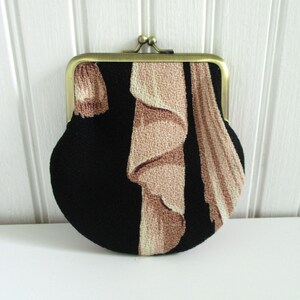 Plumes 1930s Vintage Barkcloth Fabric 4 Antique Brass Kisslock Frame Coin Purse image 3