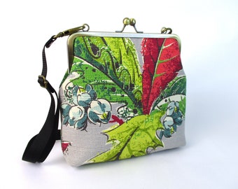 Vintage 1930s Barkcloth Crossbody Bag – Handmade Kisslock Purse