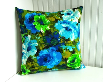 Modern Bouquet - 1960s Vintage Barkcloth Fabric 18x18 Pillow Cover