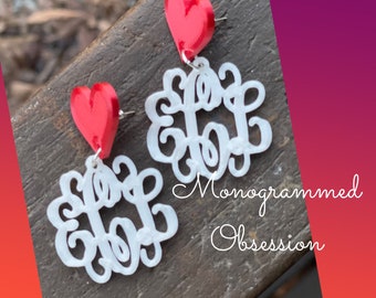 Heart Monogrammed Earring, Monogrammed Jewelry, Heart Earrings, Monogram with hearts