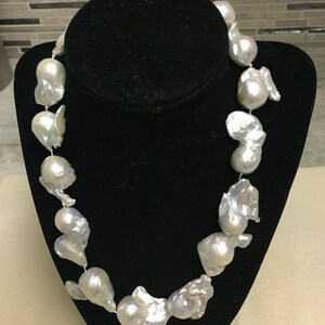 Baroque Pearls Hand-made 16.5&quot; Keshi pearl necklace, with a diamond cut silver magnetic clasp
