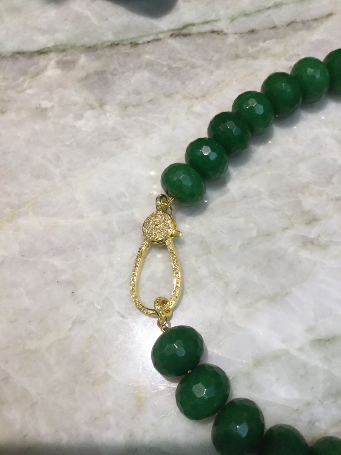 Green Jade Bead Necklace With Gold Diamond Pave Clasp and Gold - Etsy